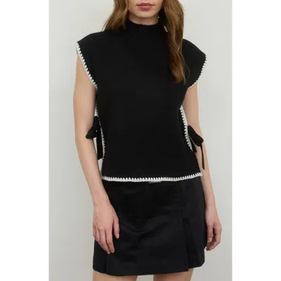 Blu Pepper Side Bow Cap Sleeve Sweater In Black