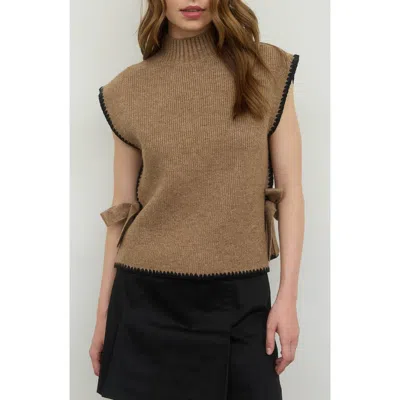 Blu Pepper Side Bow Cap Sleeve Sweater In Brown