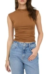 Blu Pepper Side Ruched Cap Sleeve Top In Brown