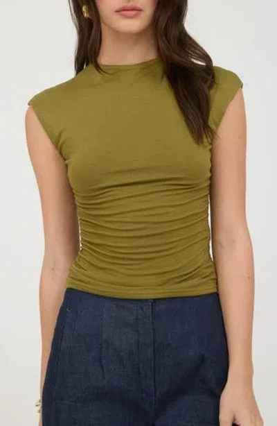 Blu Pepper Side Ruched Cap Sleeve Top In Green