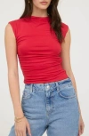 Blu Pepper Side Ruched Cap Sleeve Top In Red
