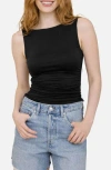 Blu Pepper Side Ruched Tank In Black