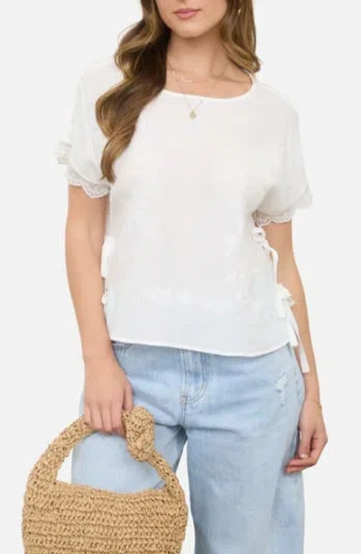 Blu Pepper Side Tie Embroidered Top In White