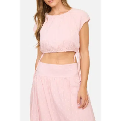 Blu Pepper Side Tie Swiss Dot Crop Top In Pink