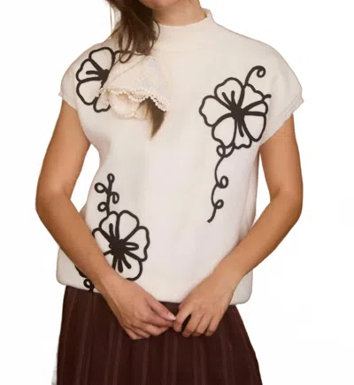 Blu Pepper Simone Floral Mock Neck Sweater In Cream In White