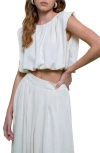 Blu Pepper Sleeveless Blouson Crop Top In Cream