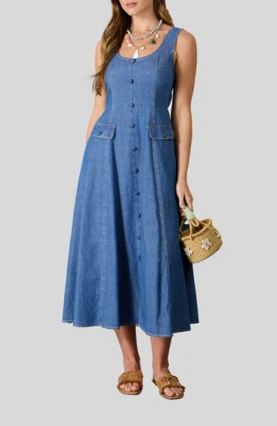 Blu Pepper Sleeveless Denim Maxi Dress In Blue