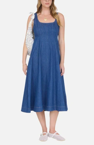Blu Pepper Sleeveless Denim Midi Dress In Blue