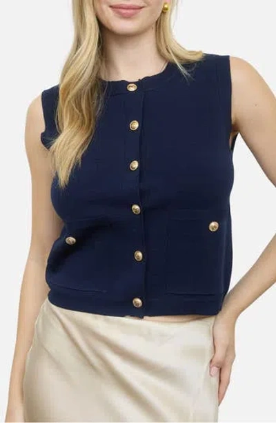 Blu Pepper Sleeveless Double Pocket Cardigan In Blue