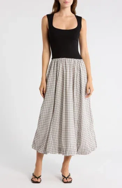 Blu Pepper Sleeveless Mixed Media Midi Dress In Black