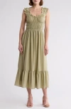 Blu Pepper Sleeveless Tiered Maxi Dress In Green