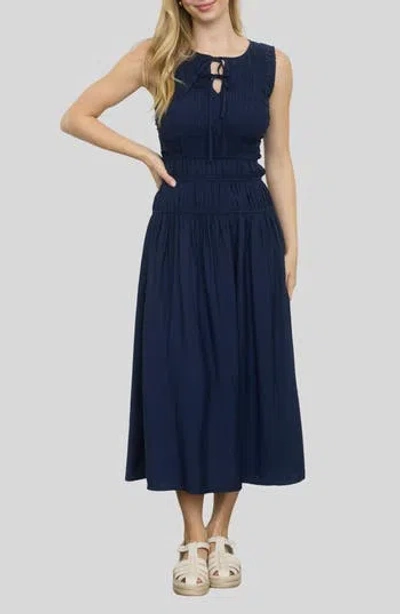 Blu Pepper Smock Bodice Midi Dress In Blue