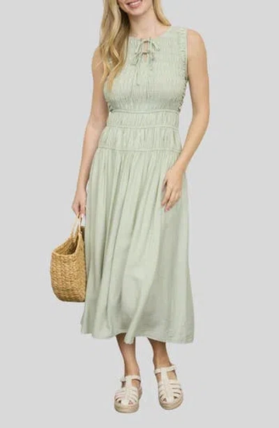 Blu Pepper Smock Bodice Midi Dress In Green