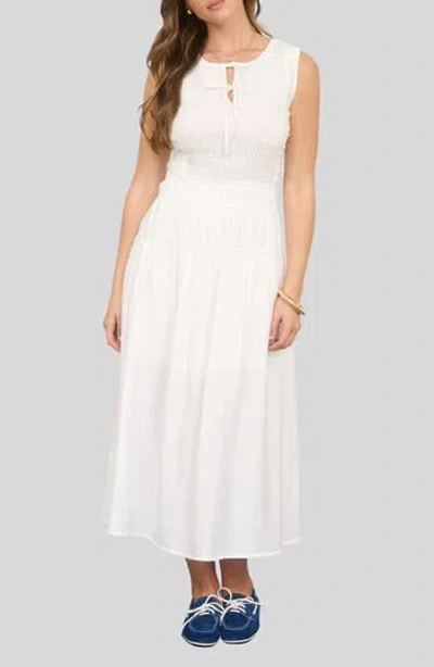 Blu Pepper Smock Bodice Midi Dress In White