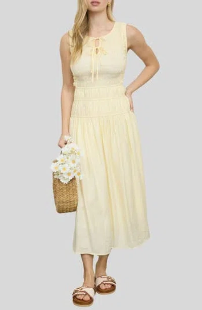 Blu Pepper Smock Bodice Midi Dress In Yellow