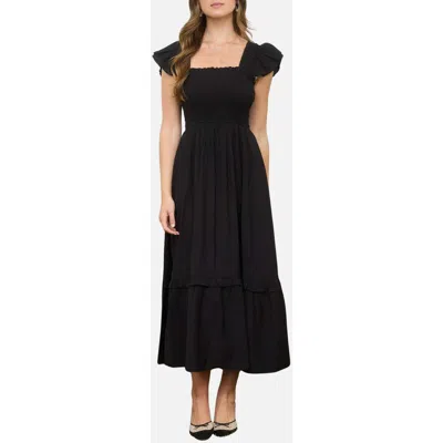 Blu Pepper Smocked Bodice Tiered Maxi Dress In Black