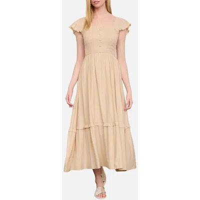 Blu Pepper Smocked Bodice Tiered Maxi Dress In Brown