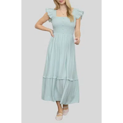 Blu Pepper Smocked Bodice Tiered Maxi Dress In Green