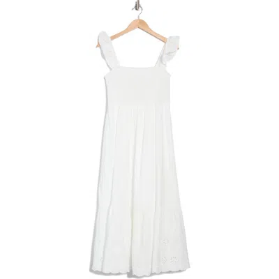 Blu Pepper Smocked Eyelet Midi Sundress In White