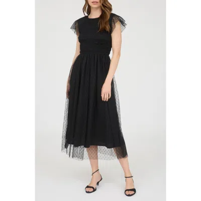 Blu Pepper Smocked Flutter Sleeve Midi Dress In Black
