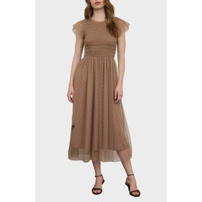 Blu Pepper Smocked Flutter Sleeve Midi Dress In Gray