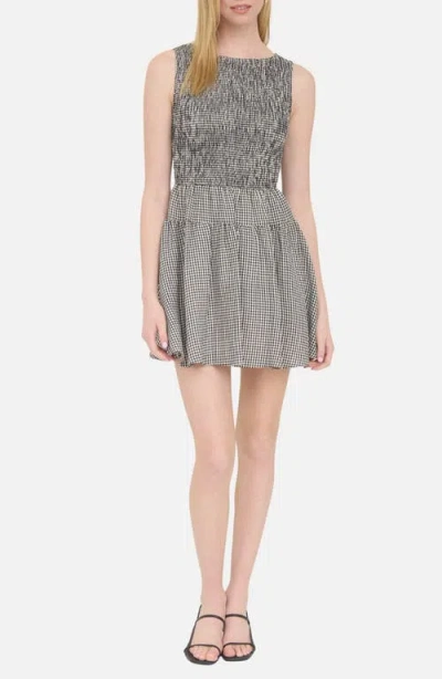 Blu Pepper Smocked Gingham Sleeveless Minidress In Black