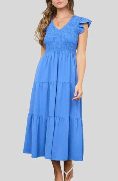 Blu Pepper Smocked Maxi Dress In Blue