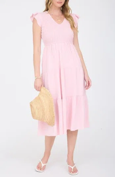Blu Pepper Smocked Maxi Dress In Pink