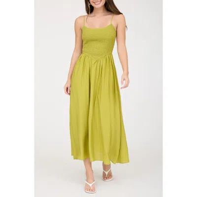 Blu Pepper Smocked Midi Dress In Green