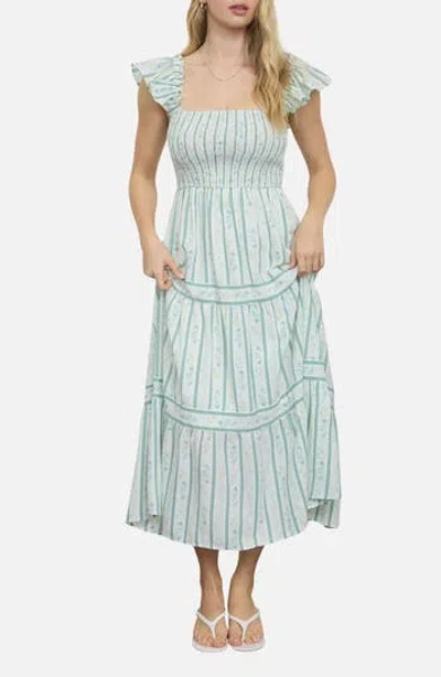 Blu Pepper Smocked Midi Dress In Multi