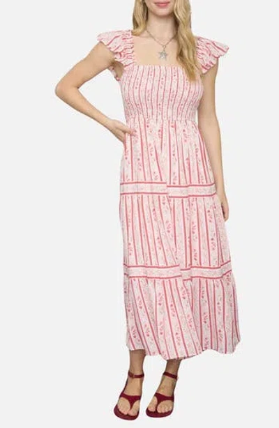 Blu Pepper Smocked Midi Dress In Pink