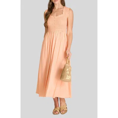Blu Pepper Smocked Midi Dress In Orange