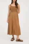 Blu Pepper Smocked Midi Sundress In Brown