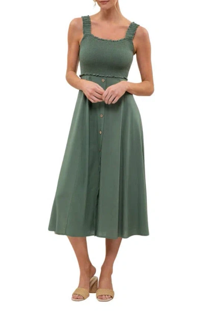 Blu Pepper Smocked Midi Sundress In Green