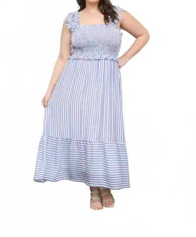 Blu Pepper Smocked Ruffle Trim Midi Dress In Blue