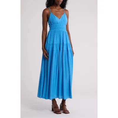 Blu Pepper Smocked Sleeveless Maxi Dress In Blue