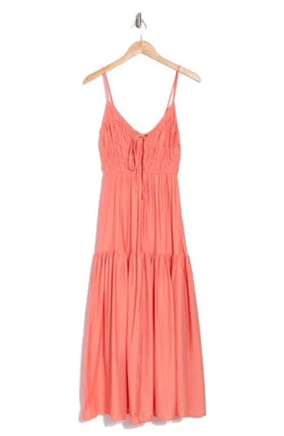 Blu Pepper Smocked Sleeveless Maxi Dress In Coral
