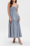 Blu Pepper Smocked Sleeveless Maxi Dress In Dusty Blue