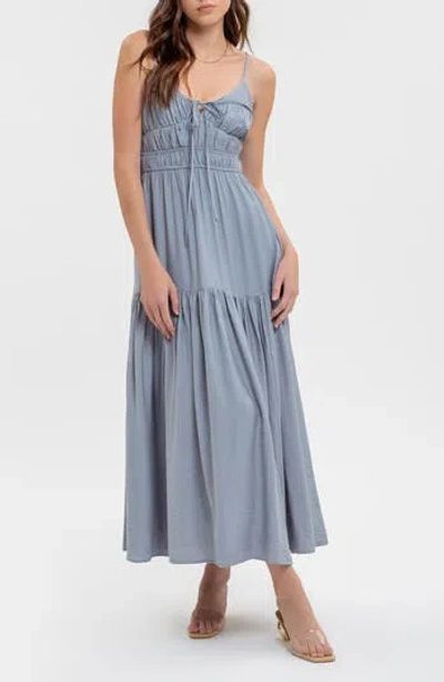Blu Pepper Smocked Sleeveless Maxi Dress In Dusty Blue