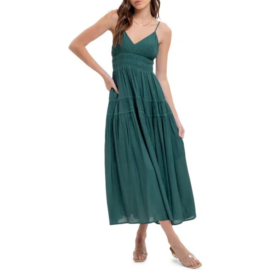 blu pepper green dress Blu Pepper Wavy Trim Empire Waist Sleeveless Midi Dress  Mosaic Clothing  Co
