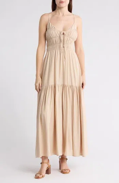 Blu Pepper Smocked Sleeveless Maxi Dress In Light Khaki