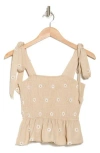 Blu Pepper Smocked Tie Shoulder Tank In Khaki