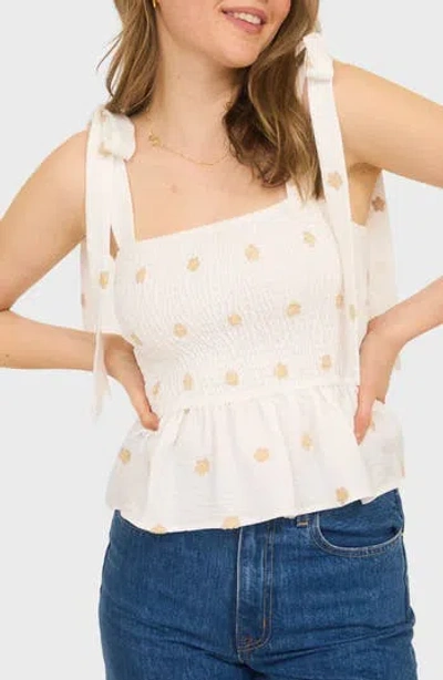 Blu Pepper Smocked Tie Shoulder Tank In White