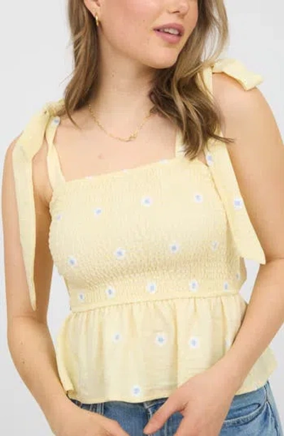 Blu Pepper Smocked Tie Shoulder Tank In Yellow