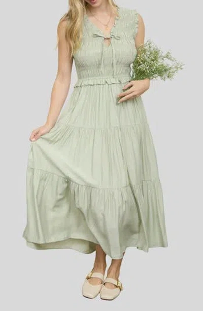 Blu Pepper Smocked Tiered Dress In Green