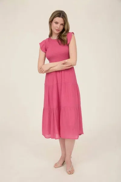 Blu Pepper Smocked Tiered Midi Dress In Hot Pink