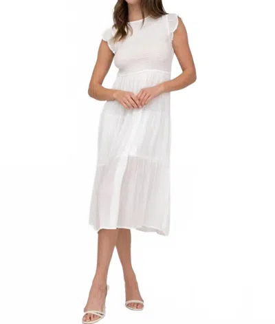 Blu Pepper Smocked Tiered Midi Dress In Offwhite In White