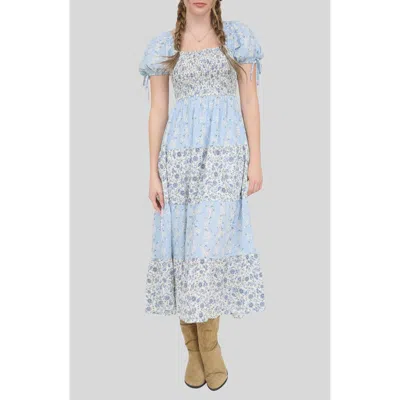 Blu Pepper Smocked Tiered Midi Dress In Blue
