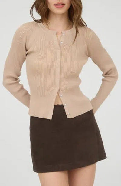 Blu Pepper Snap Button Front Rib Long Sleeve Top In Brown