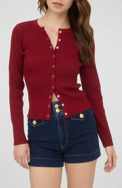 Blu Pepper Snap Button Front Rib Long Sleeve Top In Red